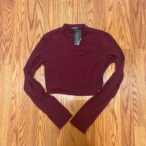 Fashion Nova Burgundy Long Sleeve Crop Top